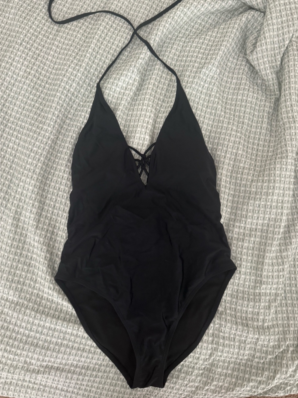 Xhilaration Black Lace-Up Halter One-Piece Swimsuit